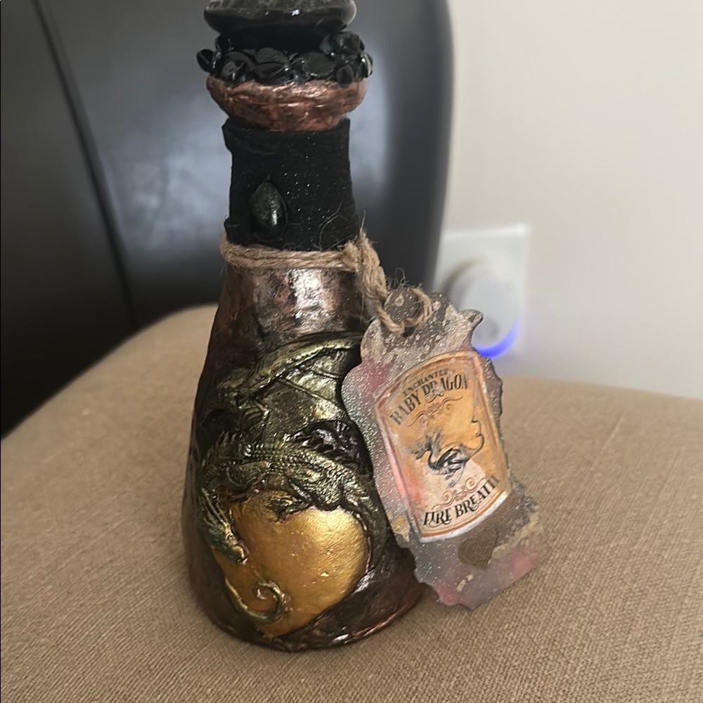 Dragon Embellished Glass Art Bottle - Gold and Black